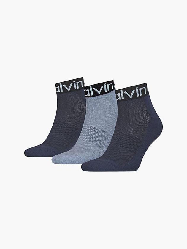 Calvin Klein USA 3 Pack Logo Ankle Mens Socks Blue 4827105-TL